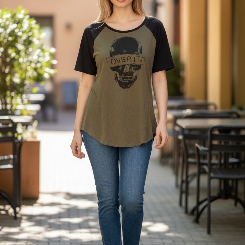 Torrid Olive and Black Skull Graphic Tee